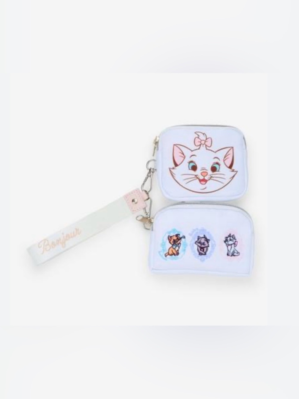 Disney Kids Double Pouch Wristlet - White & Pink Cat Design